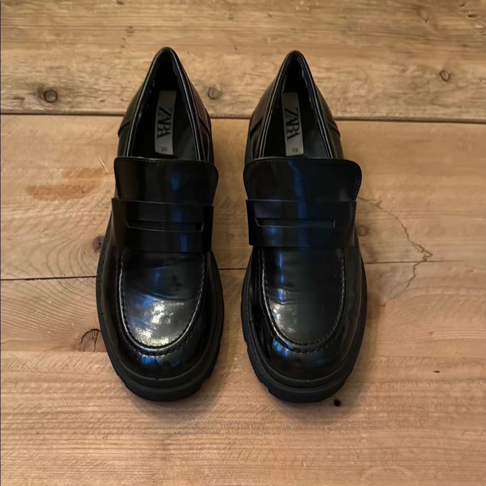Zara Women’s Glossy Black Slip-On Loafers